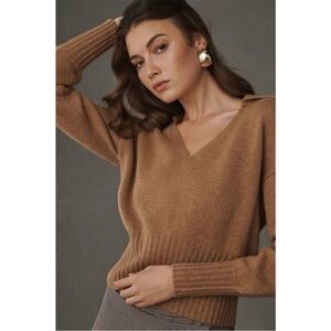 NEW Anthropologie Reformation Beckie Cashmere Collared Sweater Panko Medium